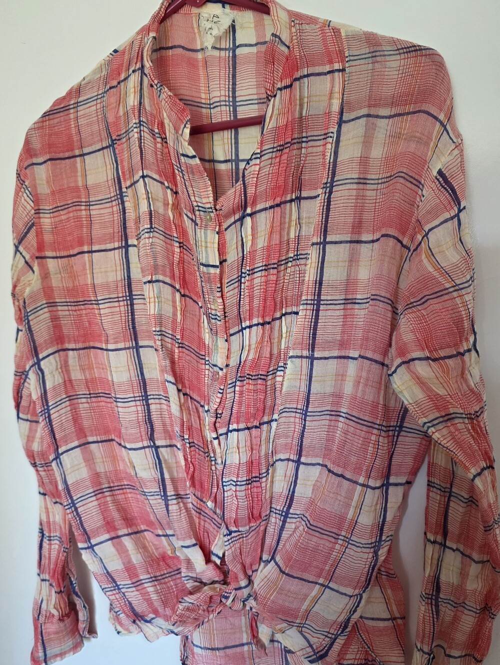 Free People Womens Sheer GauzeLong Sleeve Buttondown Shirt Size Small Tie Front